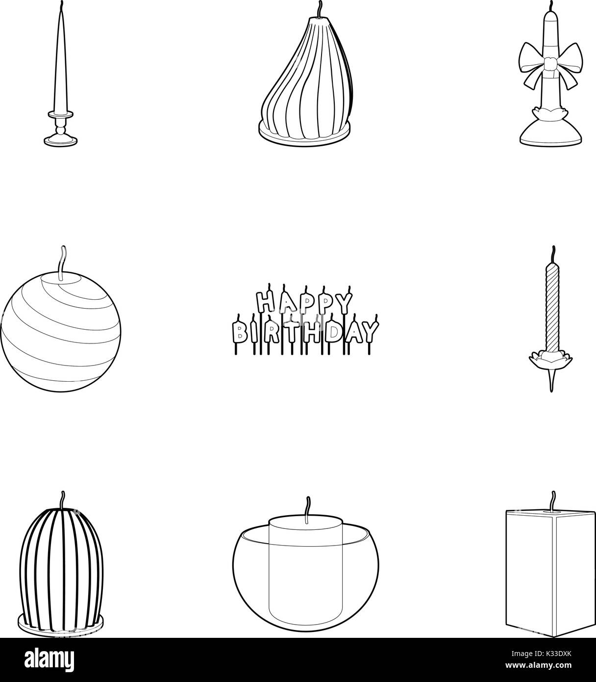 Different candles icons set, outline style Stock Vector