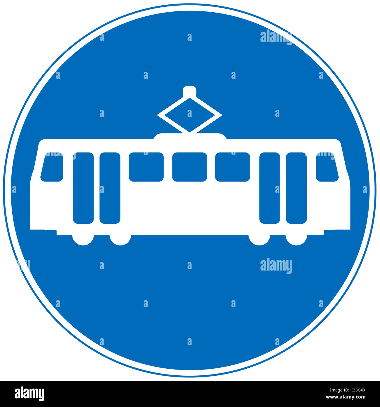 Trams only road sign on white background Stock Photo - Alamy