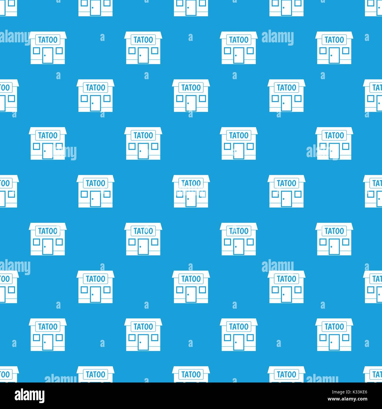 Tattoo salon building pattern seamless blue Stock Vector