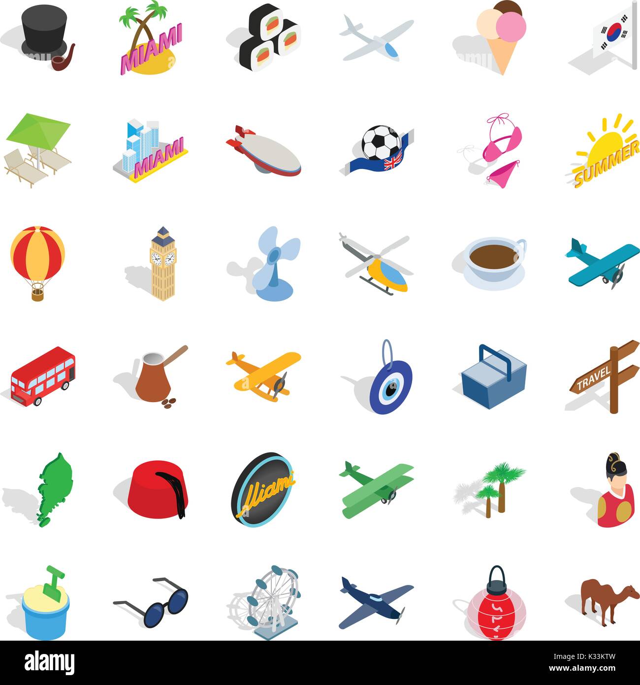 Travel icons set, isometric style Stock Vector