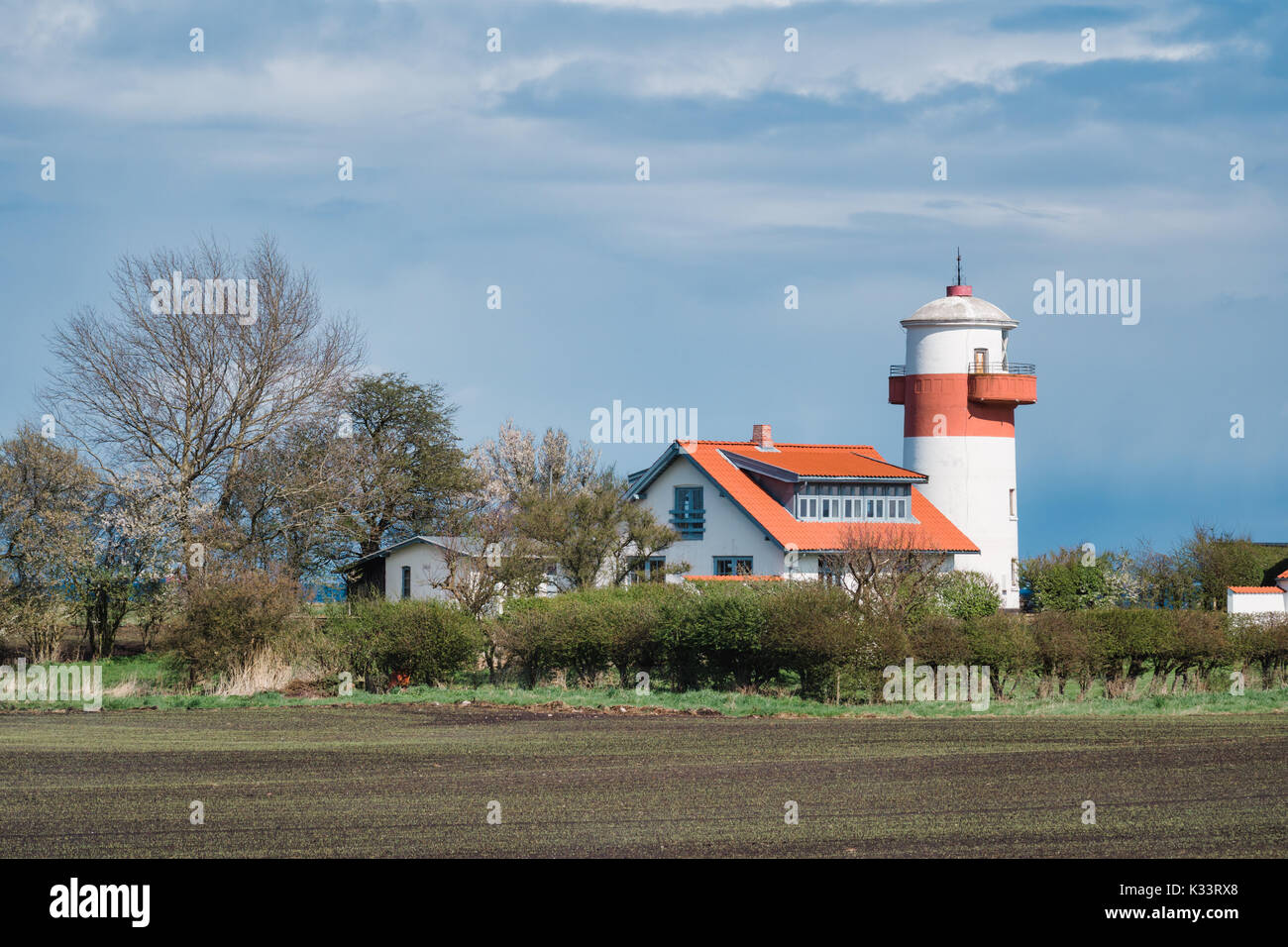 Lighthouse Hou Fyr on the island Langeland, Denmark Stock Photo
