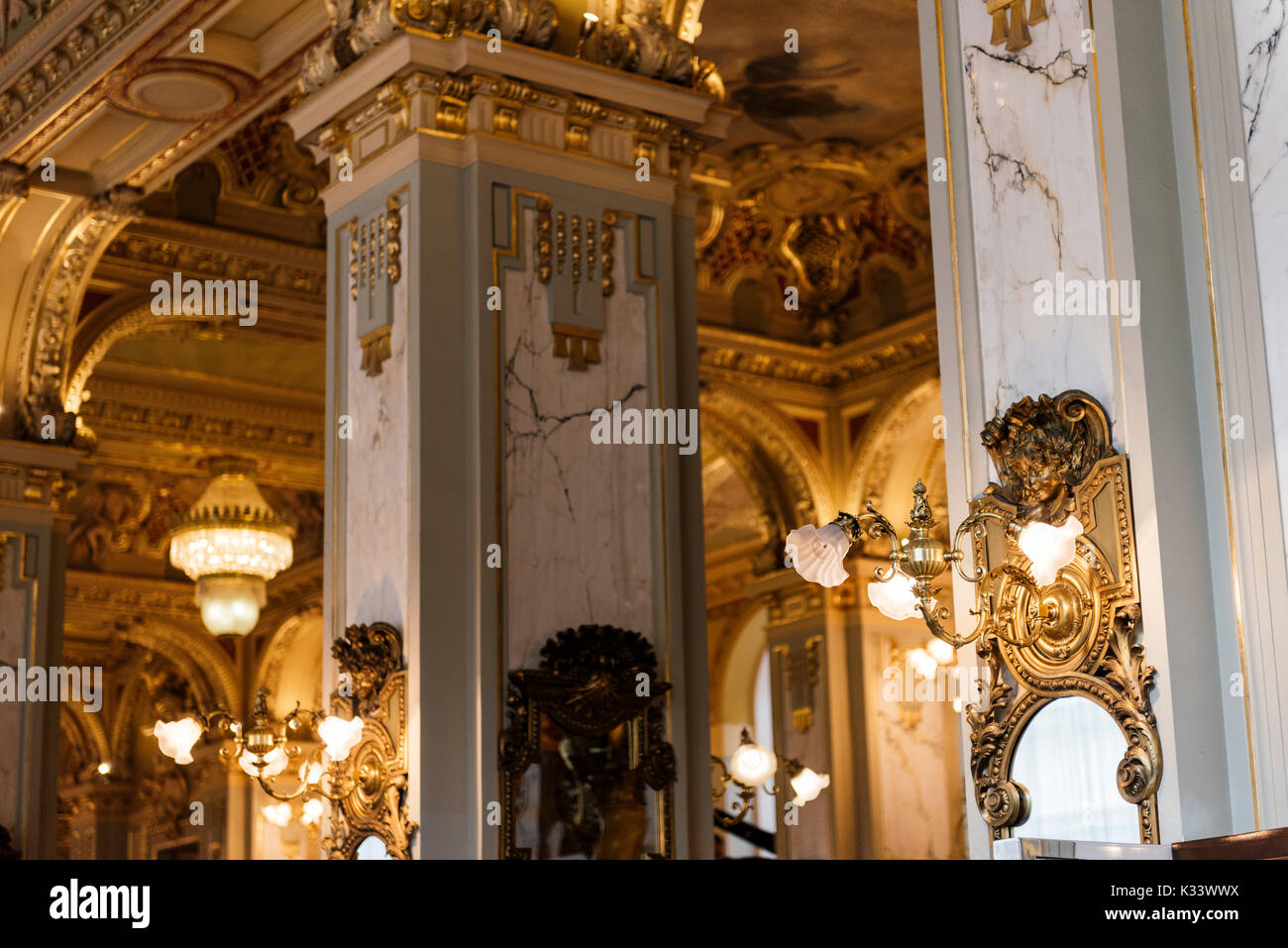 Interior of The New York Kávéház (Cafe), Budapest, Hungary Stock Photo