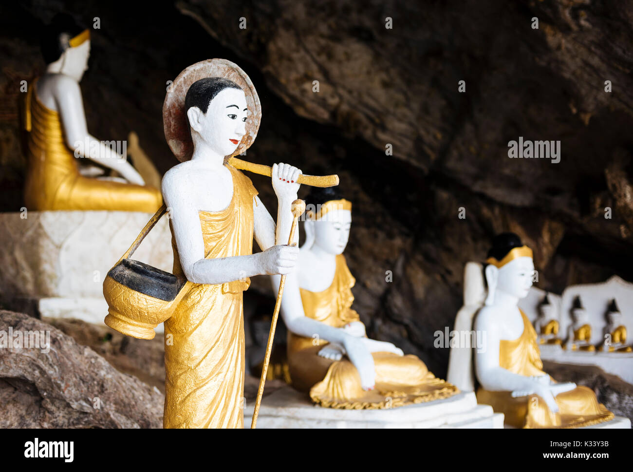 Statues of Buddha, Yathe Byan Cave, Hpa-an, Kayin State. Myanmar, Asia Stock Photo