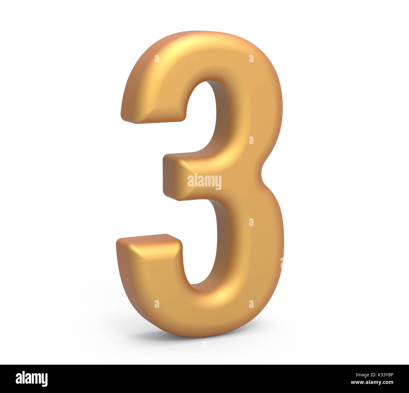 golden number 3, 3D rendering matte gold number isolated on white ...
