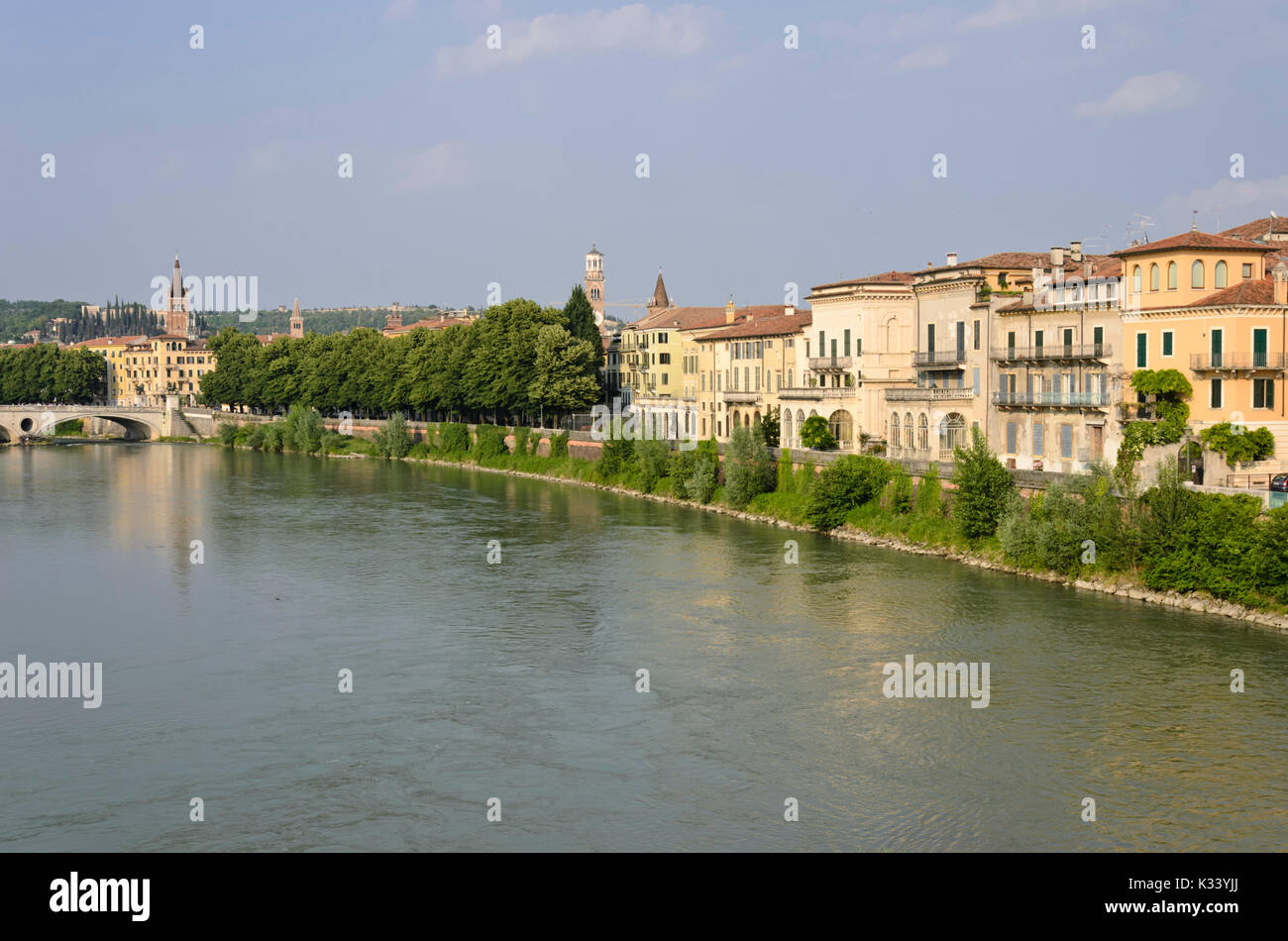 Adige and Ponte della Vittoria, Verona, Italy Stock Photo