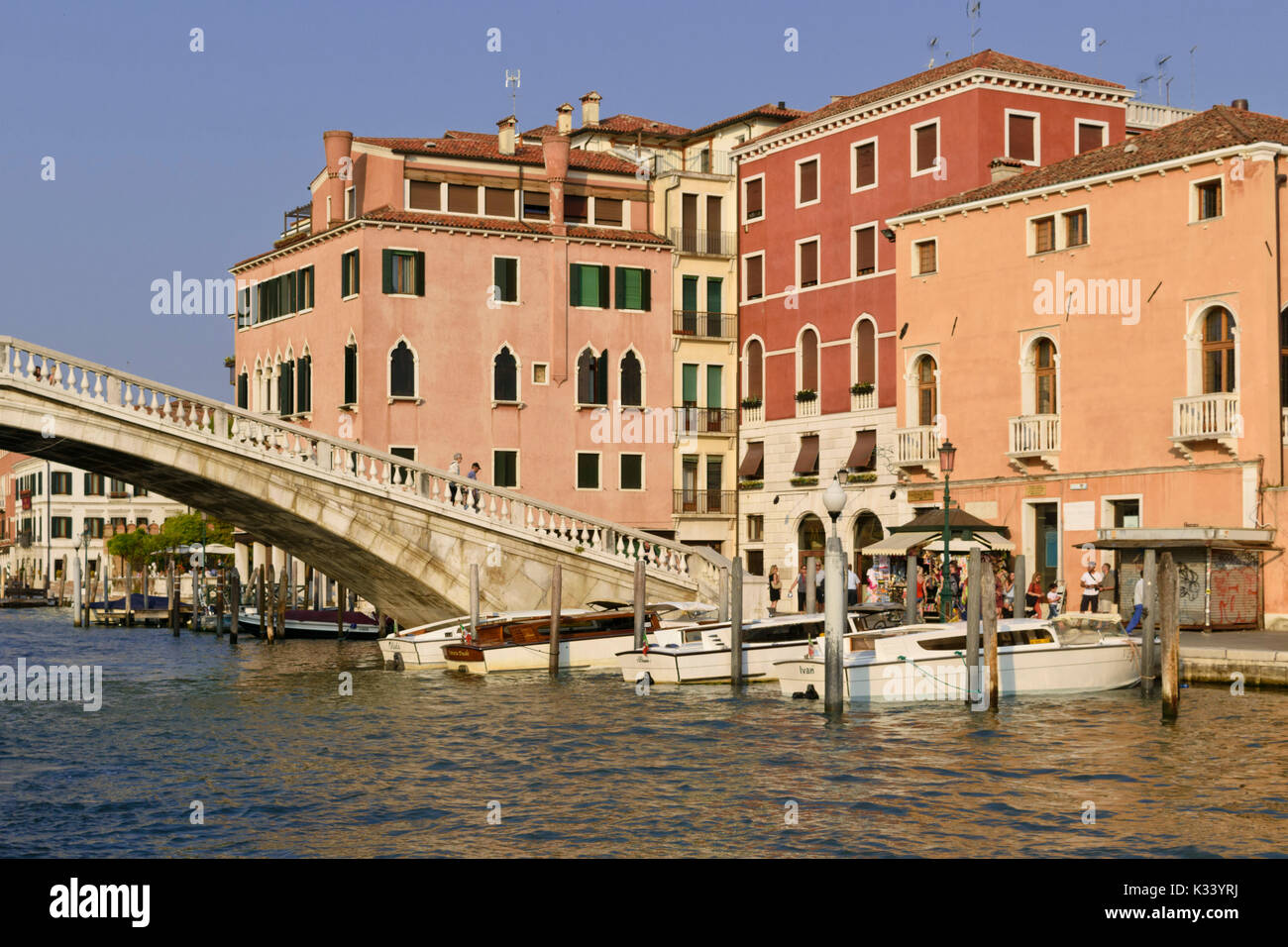 Ponte degli Scalzi and Palazzo Foscari Contarini, Venice, Italy Stock Photo