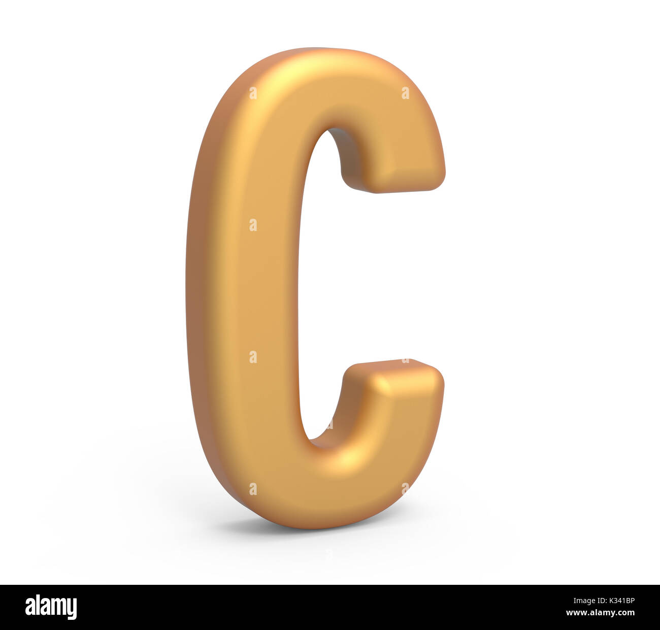 golden letter C, 3D rendering thin and tall alphabet in matte golden