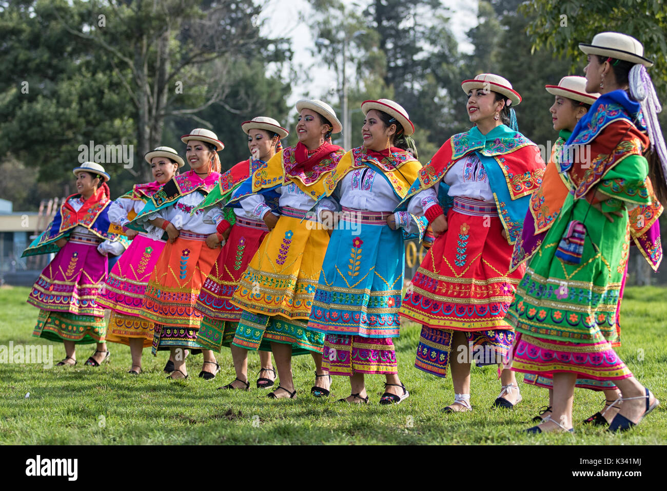 May 27, 2017 Sangolqui, Ecuador indigenous quechua women in colourful