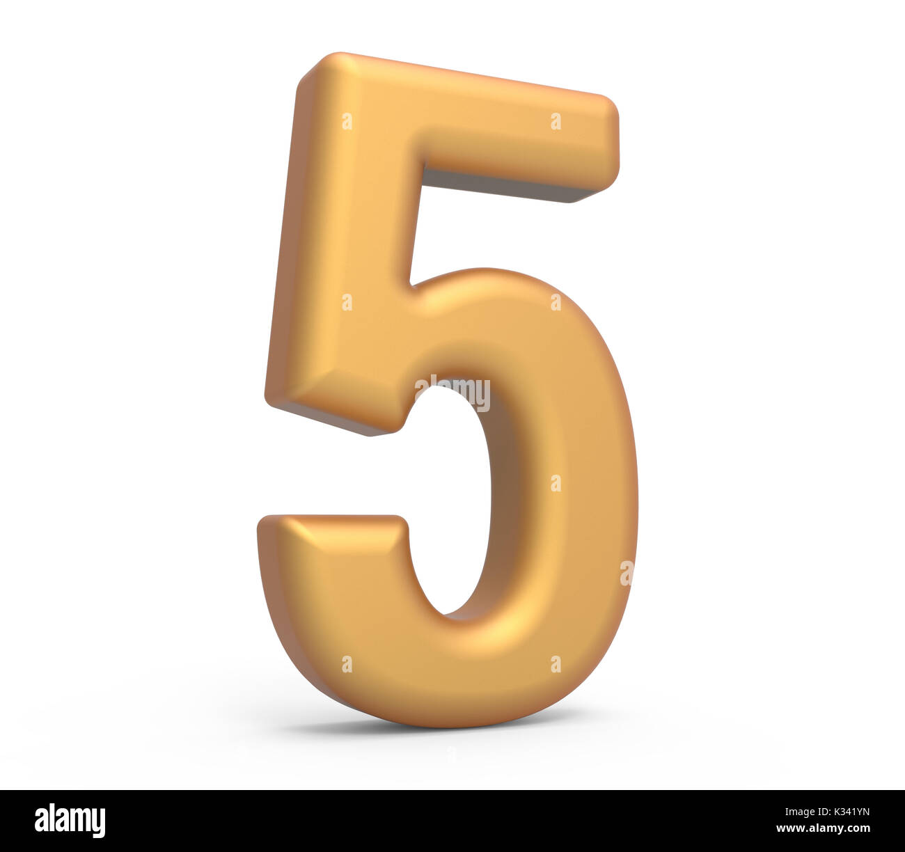 golden number 5, 3D rendering matte gold number isolated on white ...