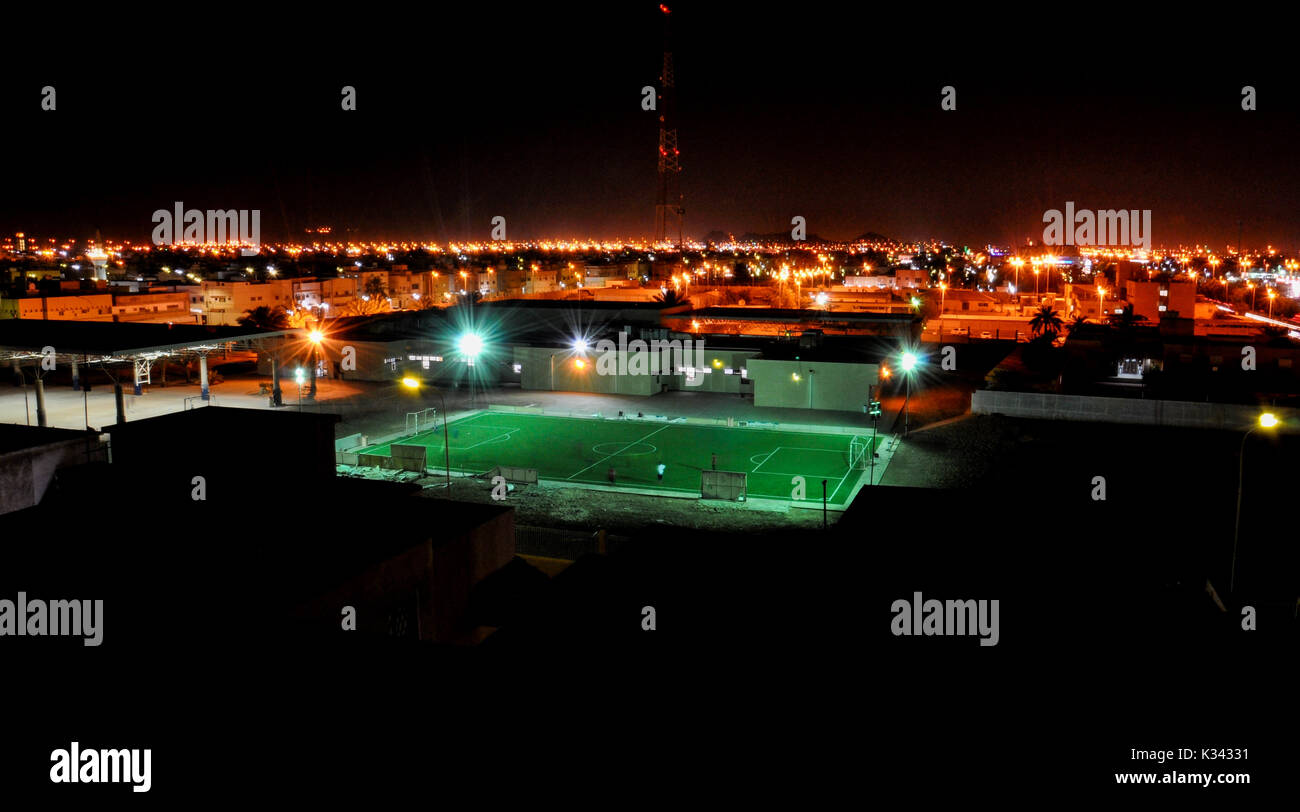 A football pitch at night in Al Hasa, Saudi Arabia Stock Photo