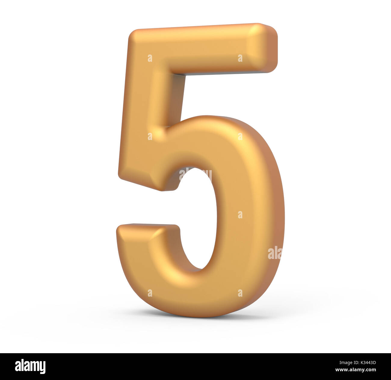 golden number 5, 3D rendering matte gold number isolated on white ...