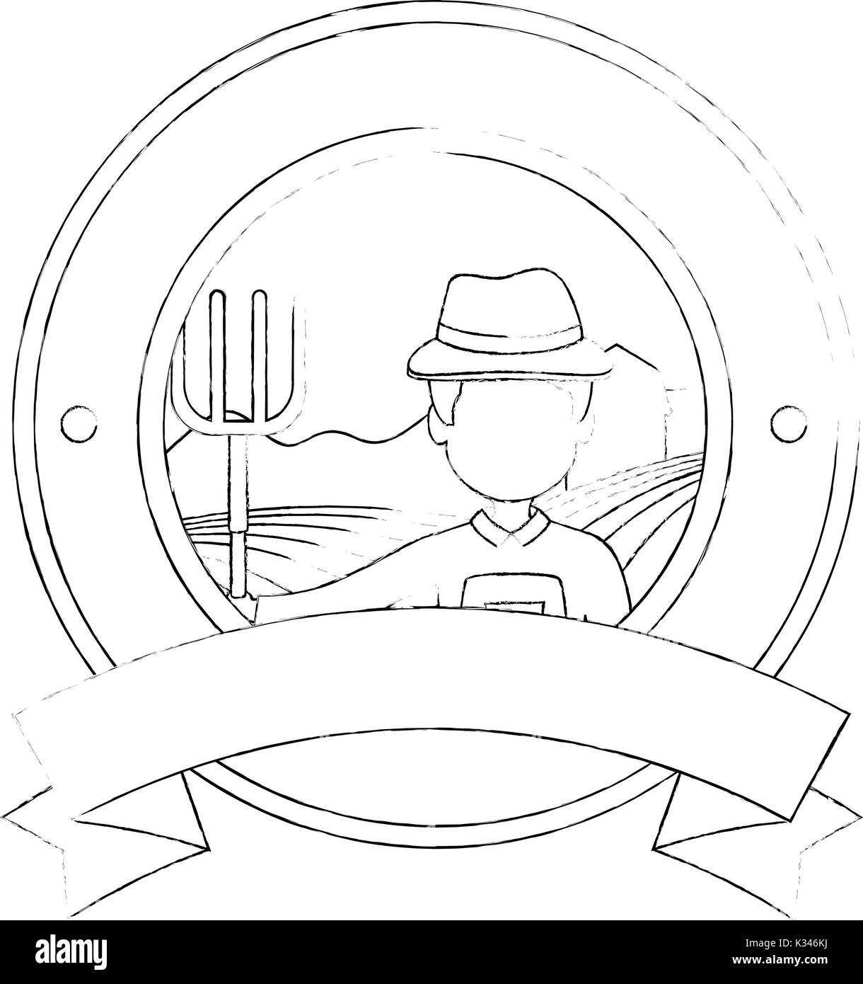 farmer with rake seal stamp Stock Vector Image & Art - Alamy