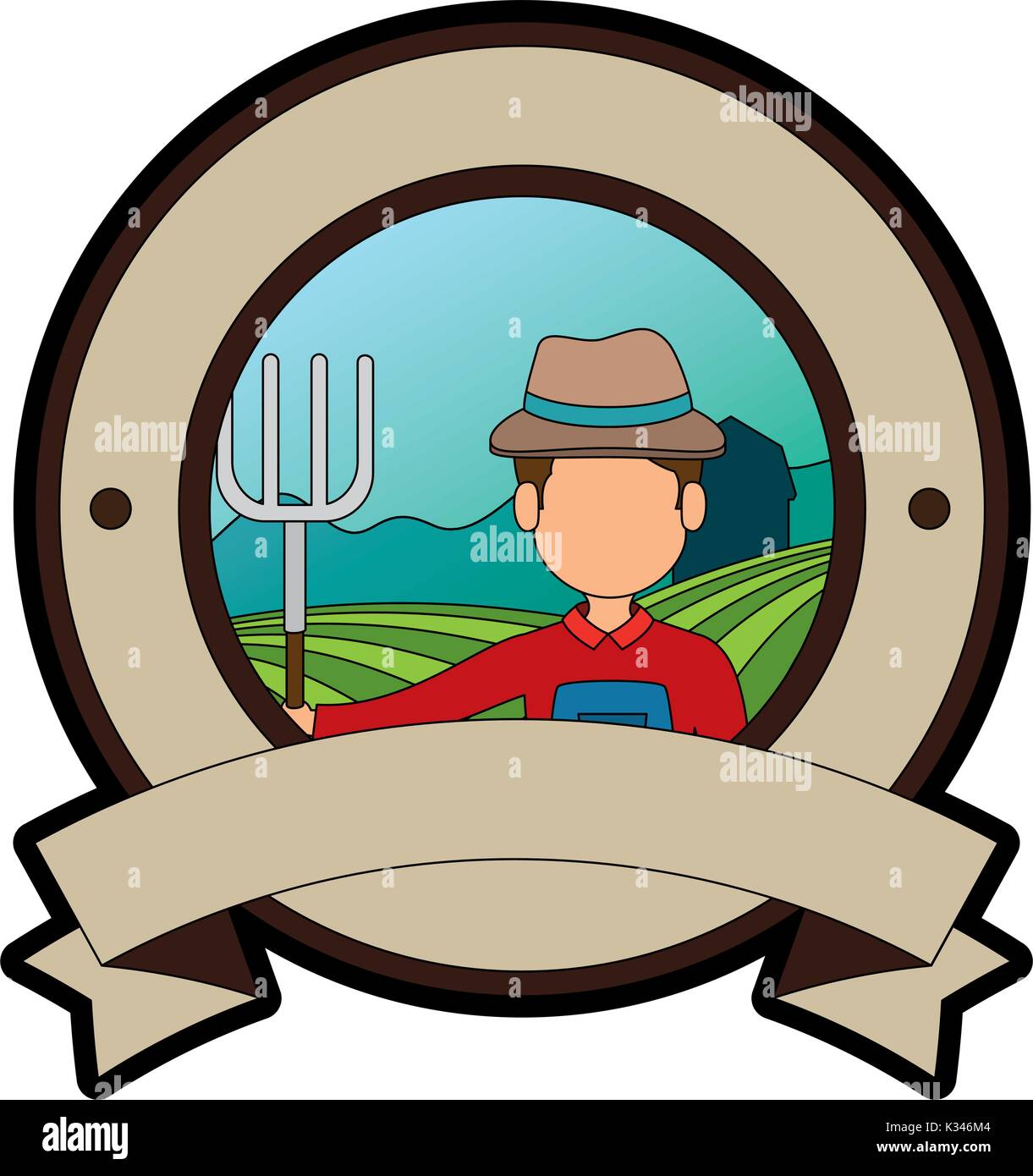 farmer with rake seal stamp Stock Vector Image & Art - Alamy