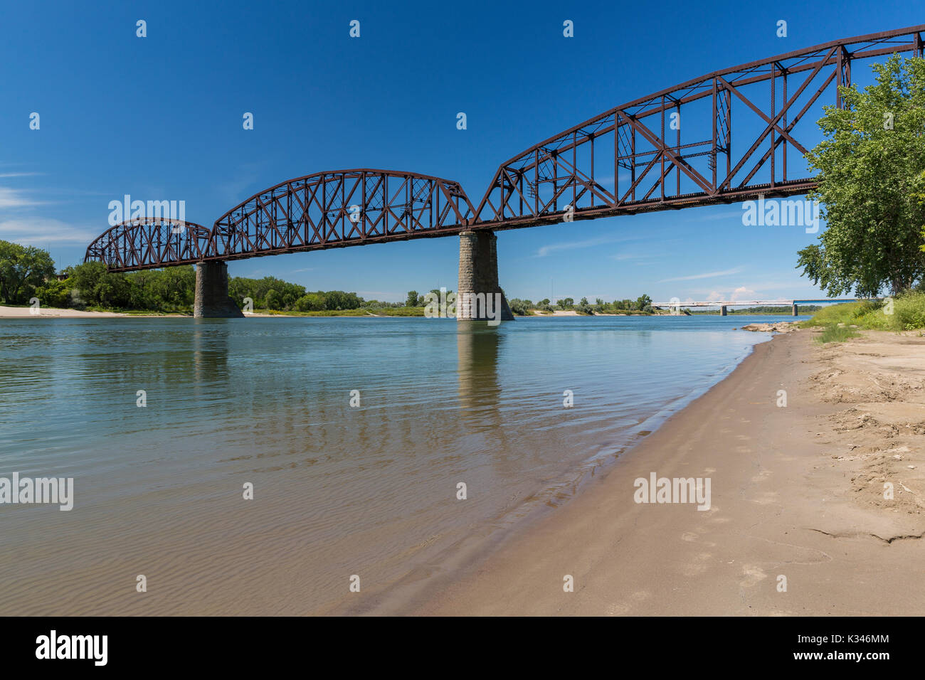 Missouri River Railroad Bridge Stock Photo