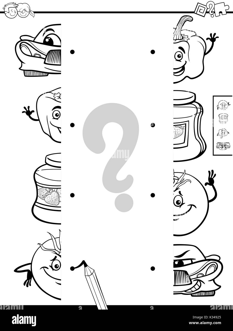 Black and White Cartoon Illustration of Educational Game of Matching ...