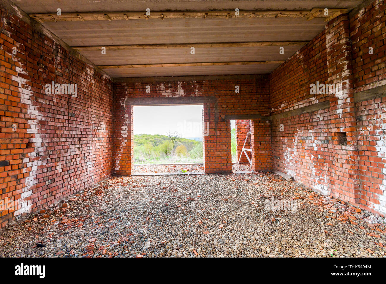 Interior Of An Old Building Under Construction Orange Brick