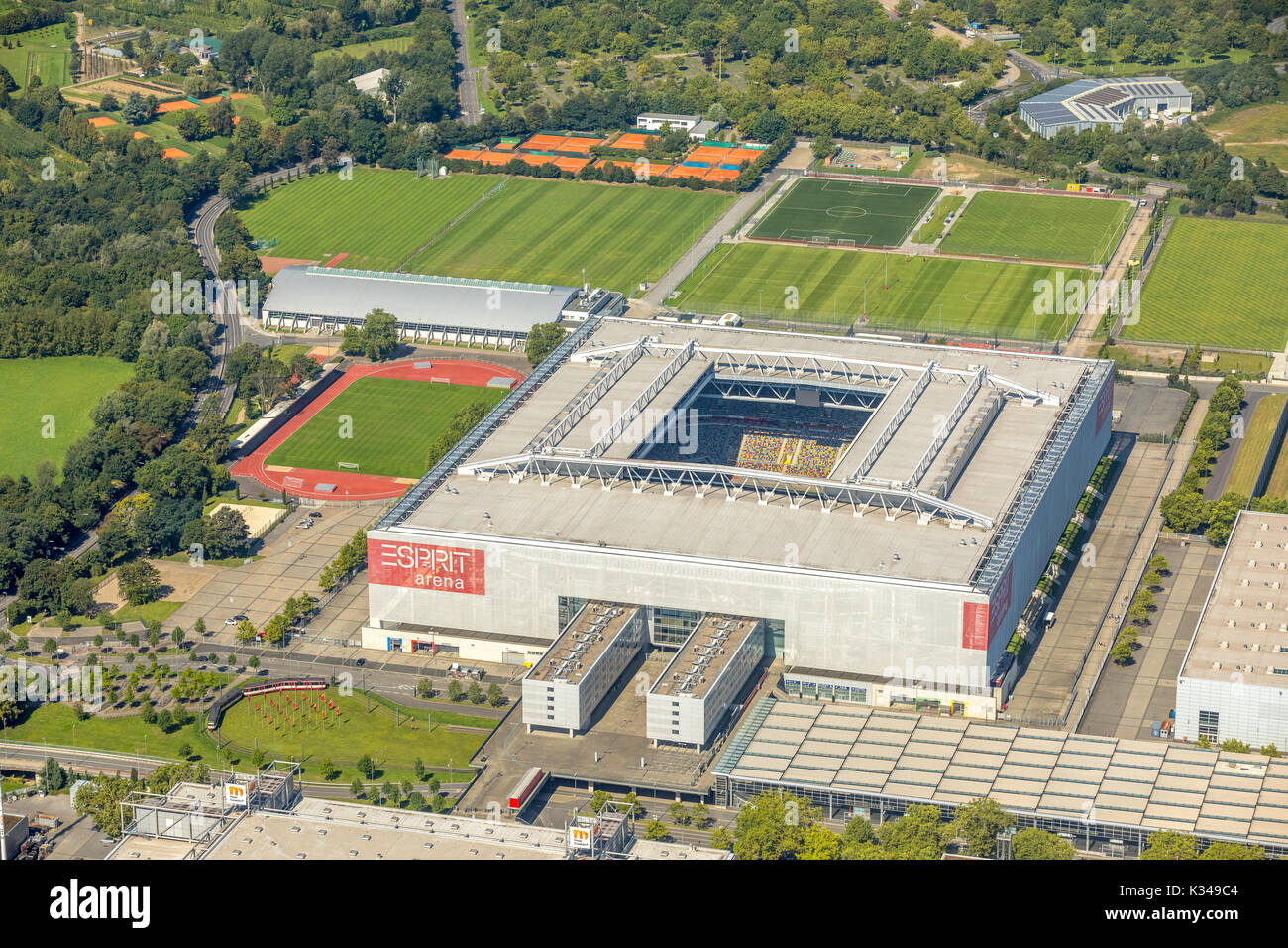 Düsseldorf Congress Sport & Event GmbH ESPRIT arena, Dusseldorf, Rhineland, North Rhine-Westphalia, Germany Düsseldorf, Europe, aerial view, aerial ph Stock Photo