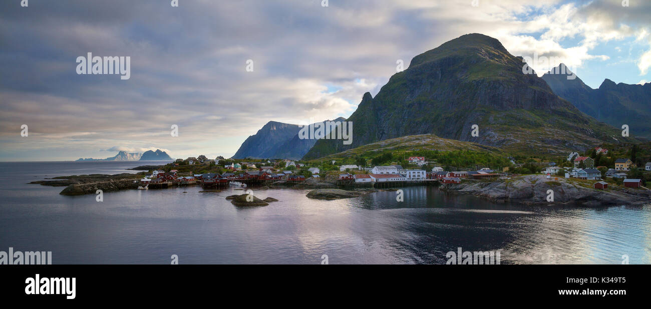 The fishing village of Tind is located in the Lofoten islands in the norther part of Norway. Stock Photo