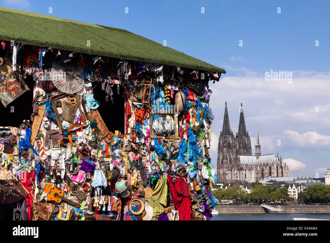 Germany, Cologne, the trash house of the artist H.A. Schult on the banks of the river Rhine in the district Deutz, the 'Save the World Hotel' is inten Stock Photo