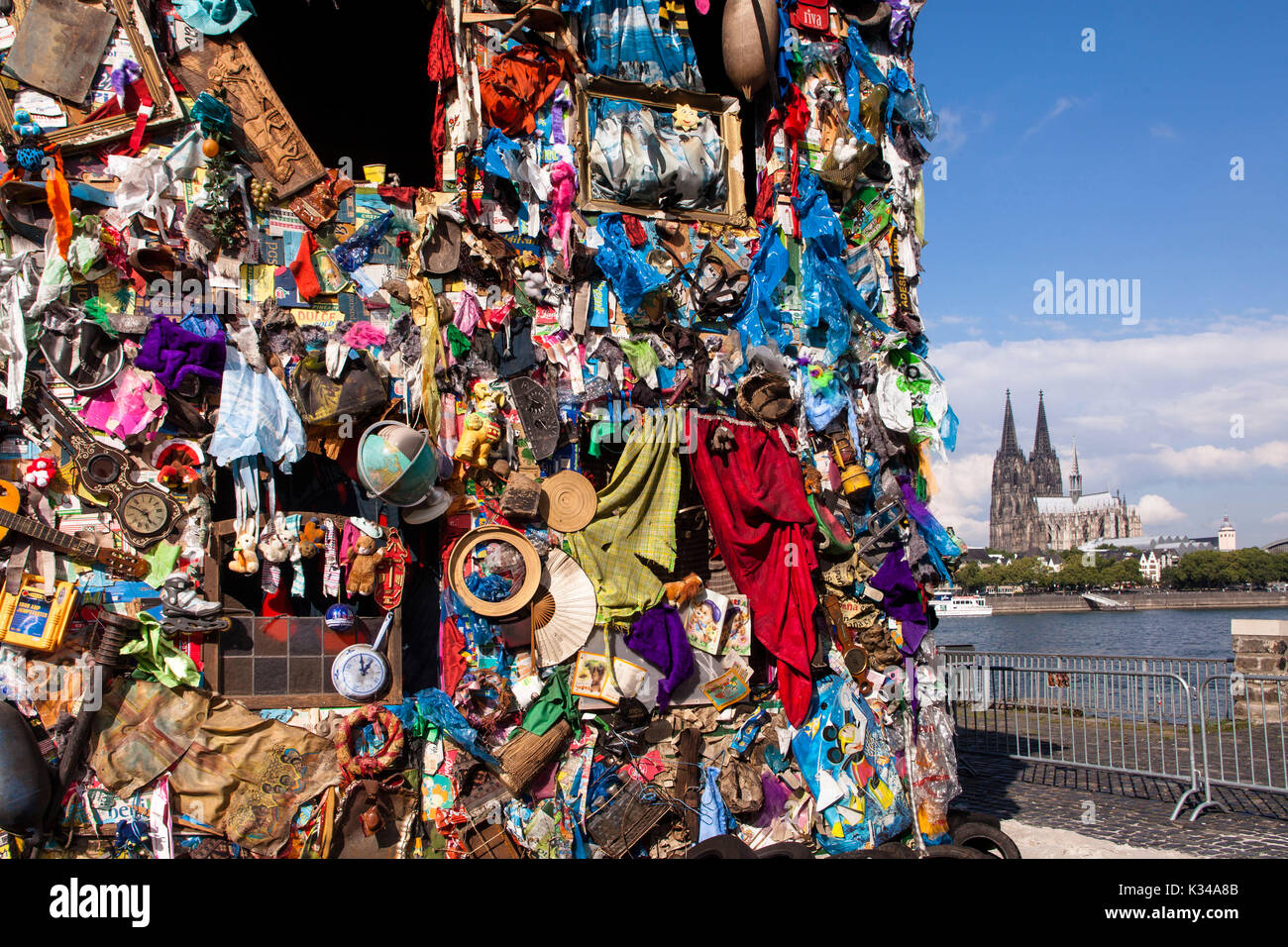 Germany, Cologne, the trash house of the artist H.A. Schult on the banks of the river Rhine in the district Deutz, the 'Save the World Hotel' is inten Stock Photo