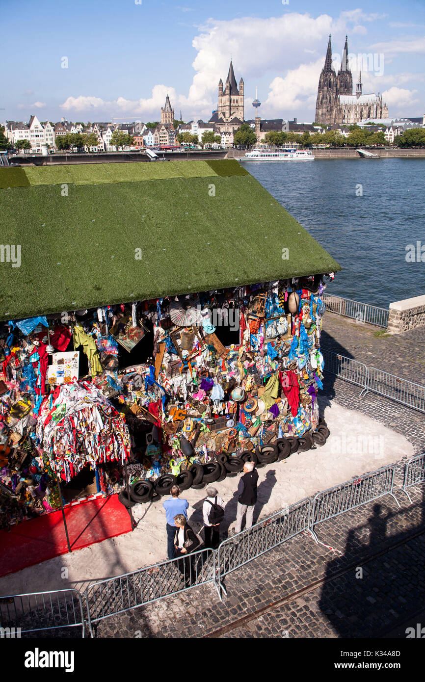 Germany, Cologne, the trash house of the artist H.A. Schult on the banks of the river Rhine in the district Deutz, the 'Save the World Hotel' is inten Stock Photo