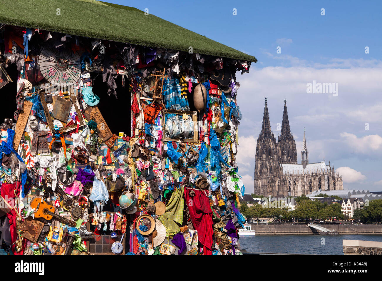 Germany, Cologne, the trash house of the artist H.A. Schult on the banks of the river Rhine in the district Deutz, the "Save the World Hotel" is inten Stock Photo