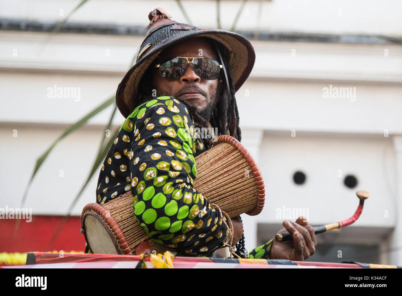 London, UK. 28th August, 2017. A Jamaican reggae band performs at the Gaz's Rockin' Blues sound system. Hundreds of thousands of people took part in t Stock Photo