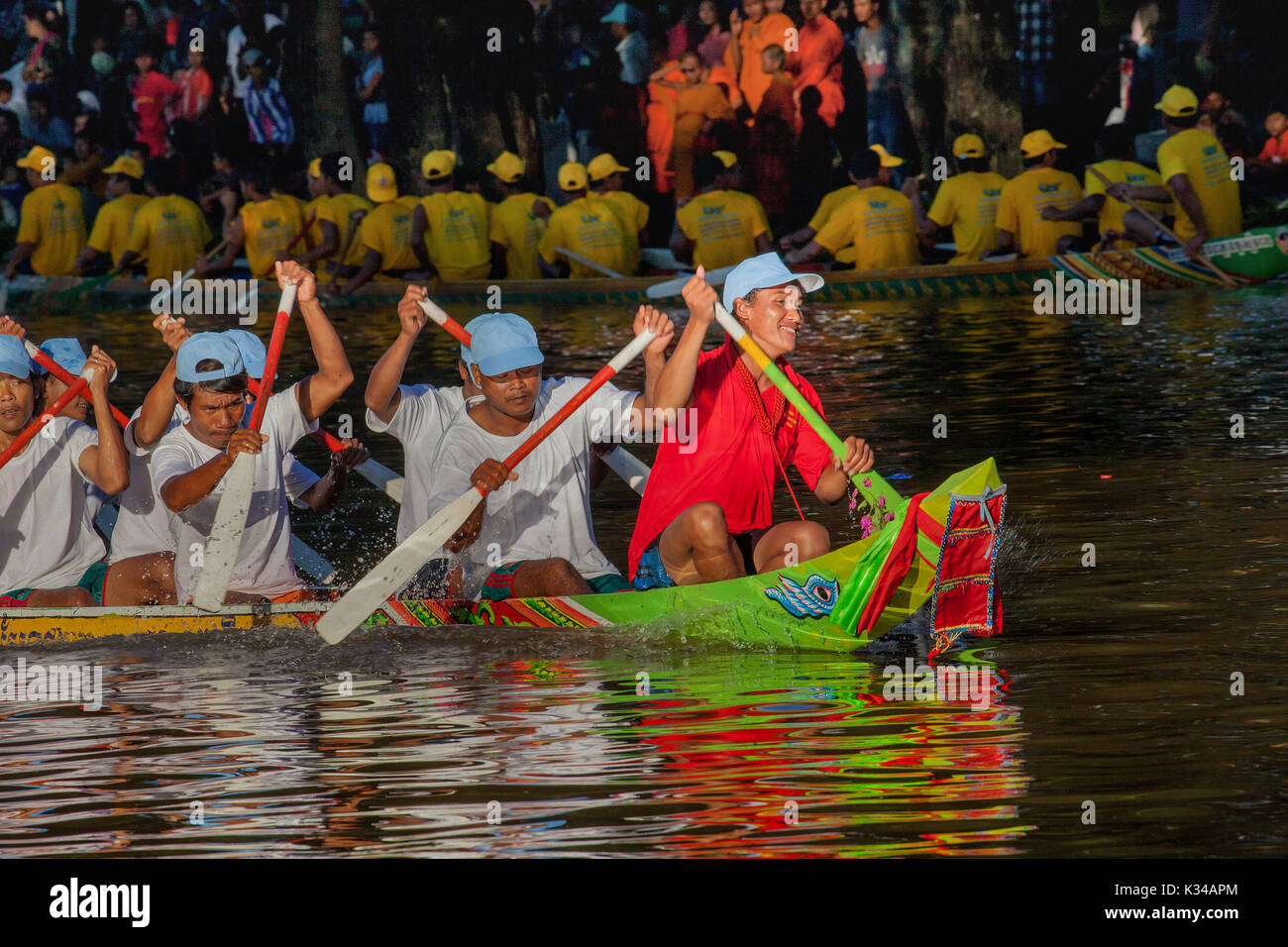 Dragon boat festival race at the Water Festival, Bon Om Touk, on the Tonle Sap River in Siem Reap, Cambodia. Stock Photo