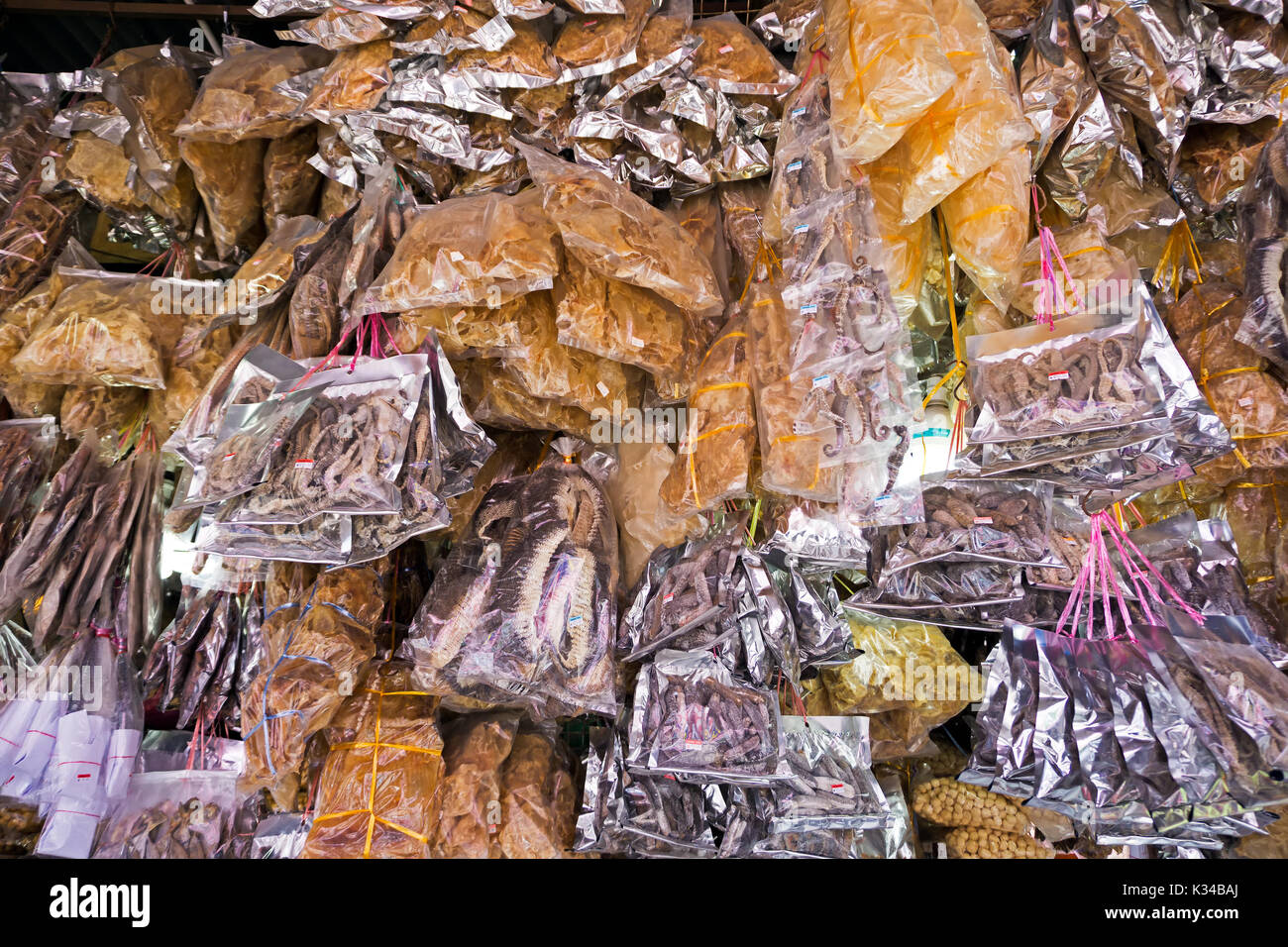 Dried seafood display in Kota Kinabalu market, Sabah Borneo, Malaysia