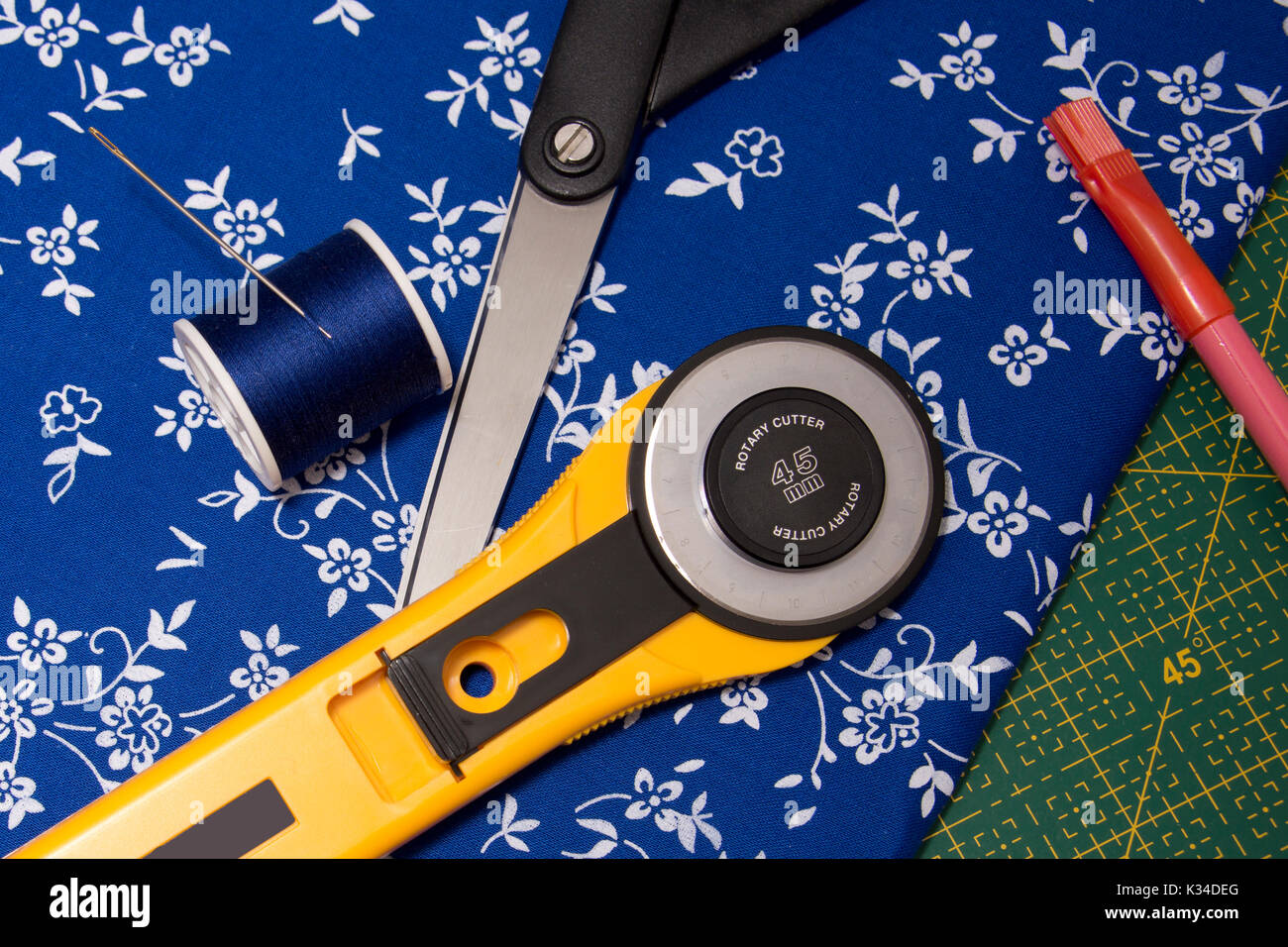 Fabric, ruler and other materials for quilting Stock Photo Alamy