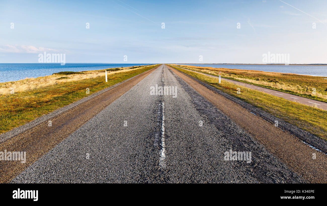 The Road from Agger Tange to the Thyboron Ferry Stock Photo