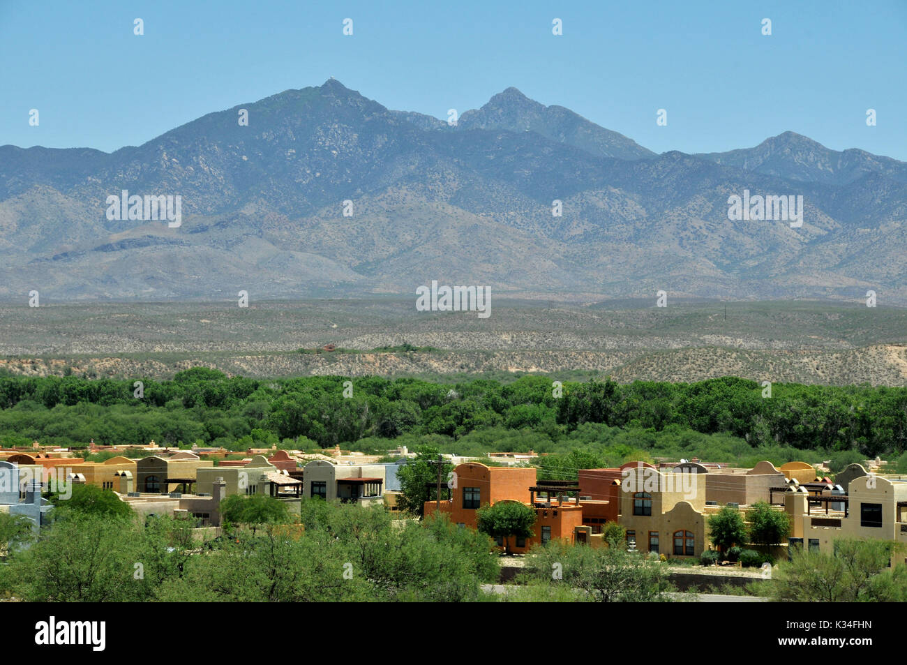 Housing in an artist community with a backdrop of the Santa Rita