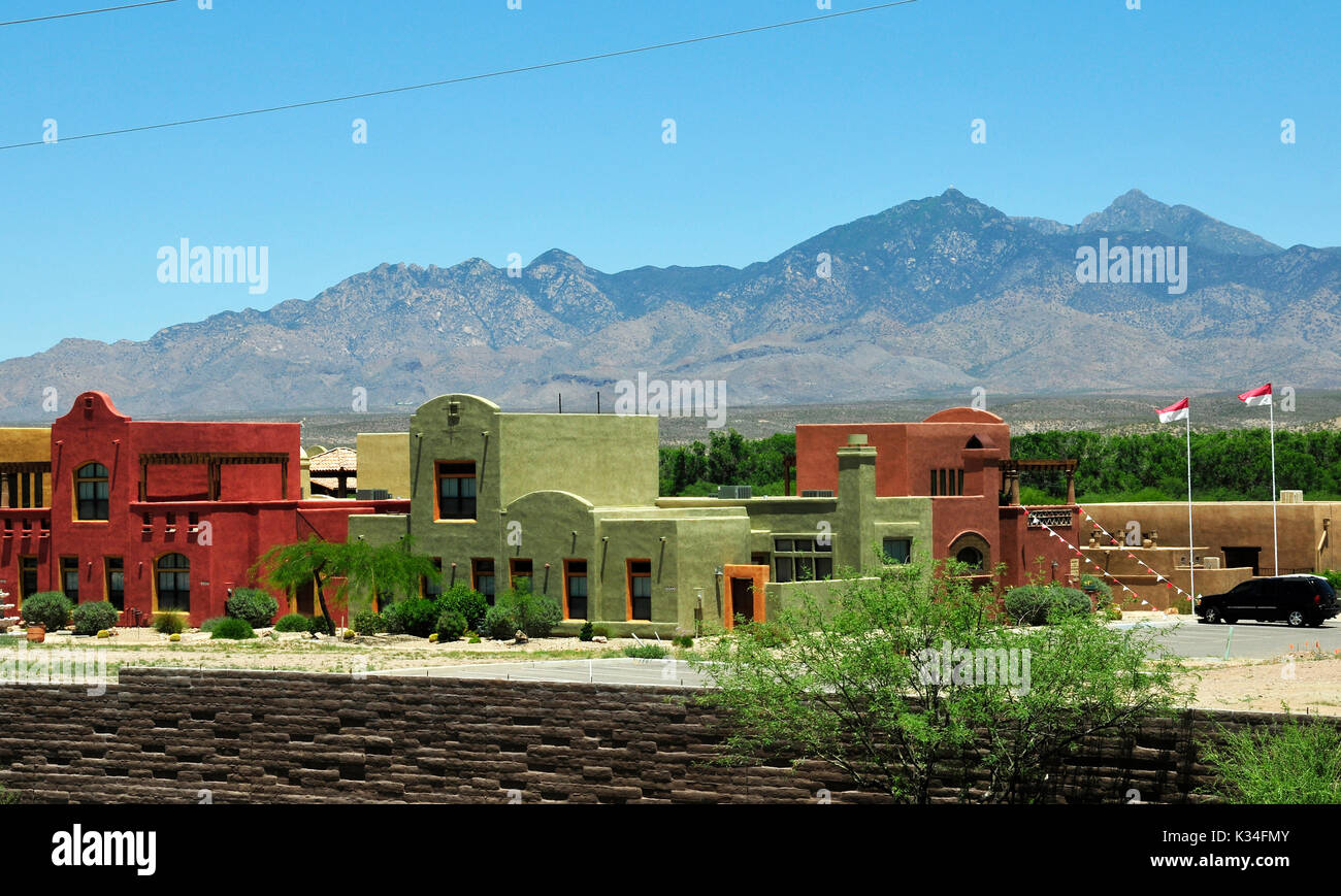 Housing in an artist community with a backdrop of the Santa Rita