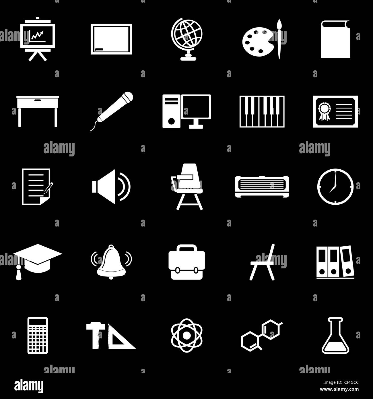 Classroom icons on black background, stock vector Stock Vector