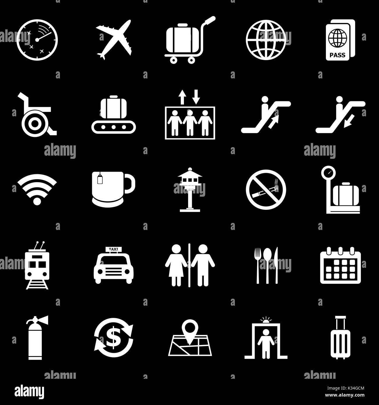 Airport icons on black background, stock vector Stock Vector Image ...