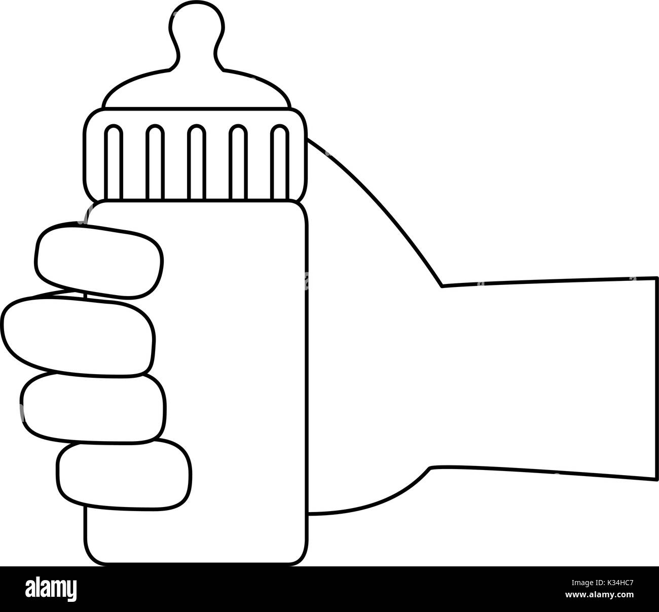 hand human with bottle baby vector illustration design Stock Vector