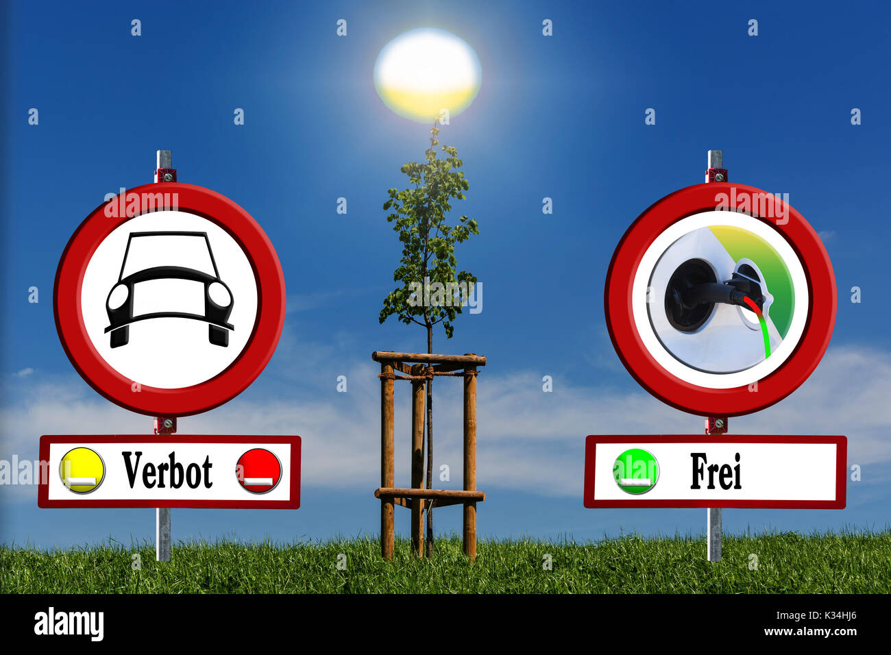 Road signs with inscription in German "prohibited and free". Signpost