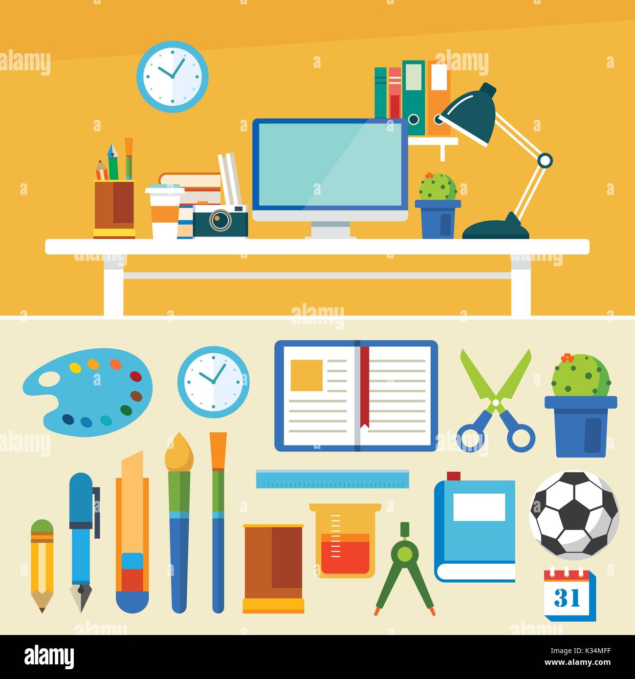 education and equipment banner flat design template Stock Vector Image ...