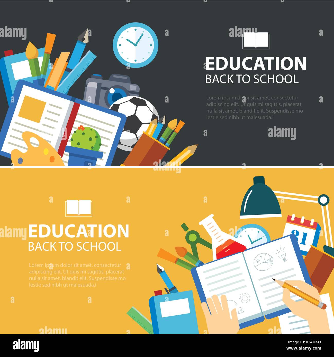 education and back to school banner concept flat design Stock Vector