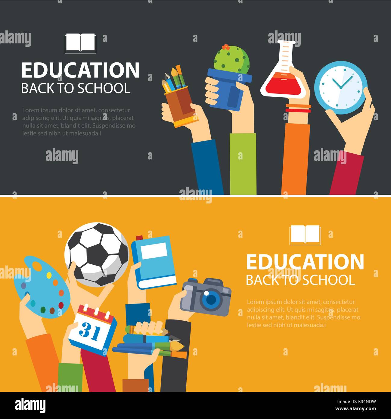 Education And Back To School Banner Concept Flat Design Stock