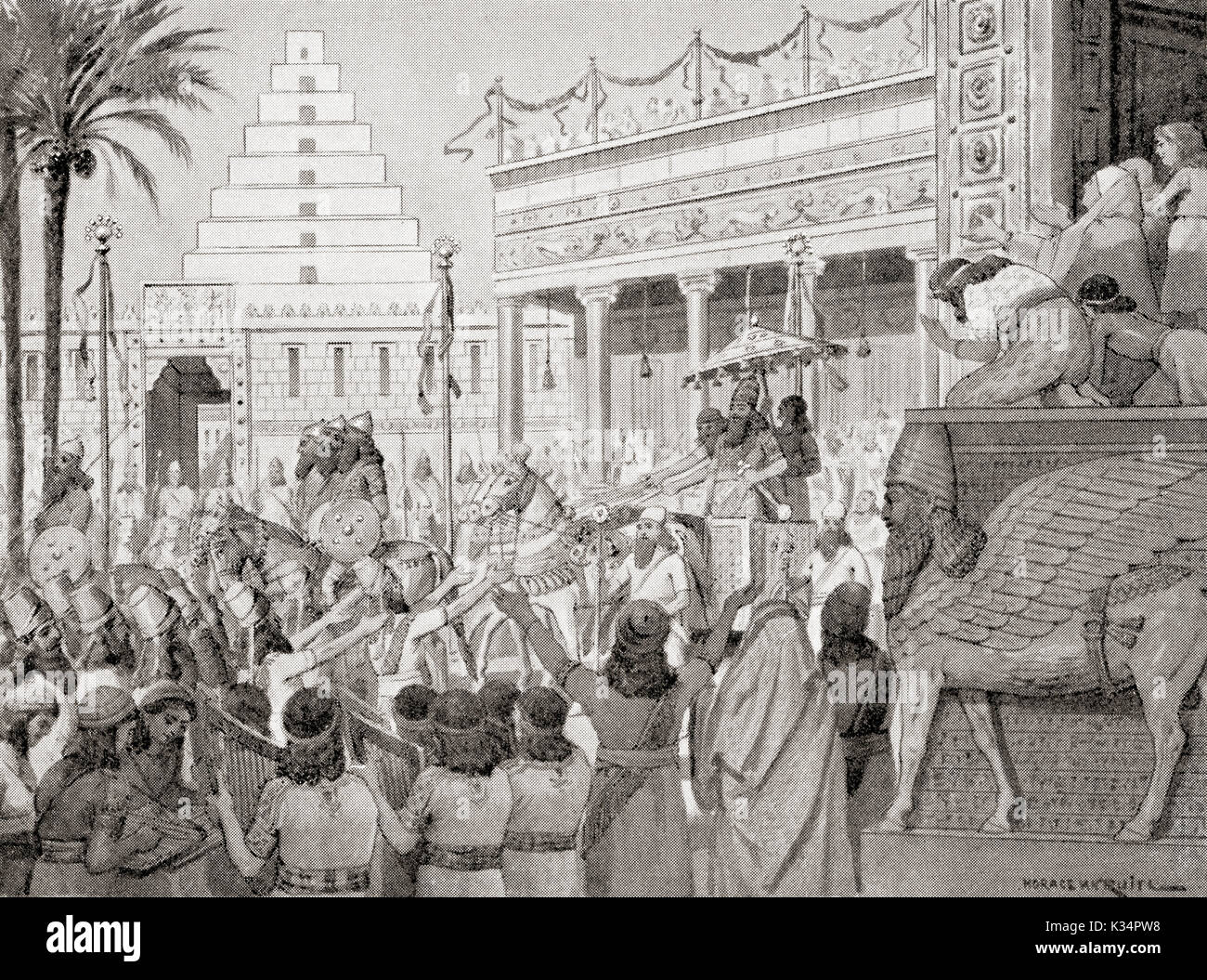 Sargon II, proclaimed king of Assyria, 722 BC.  From Hutchinson's History of the Nations, published 1915. Stock Photo
