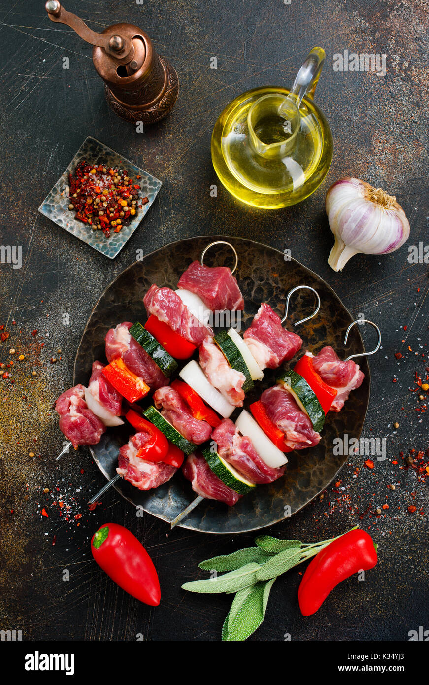 meat kebab with vegetables and aroma spice Stock Photo Alamy
