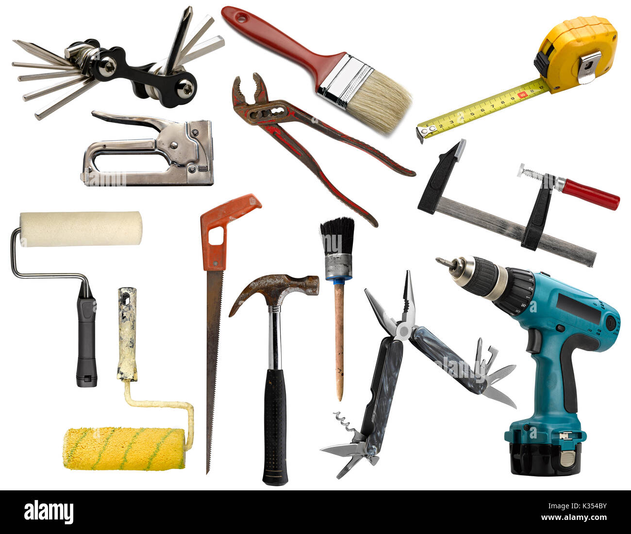 Set of work tools isolated on white background Stock Photo