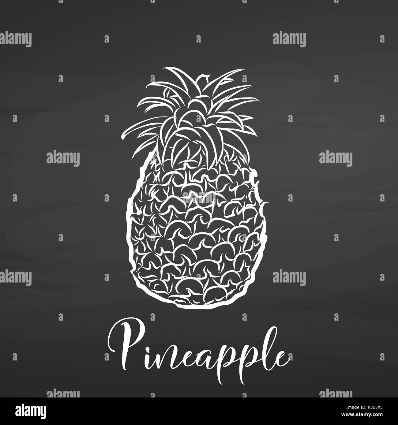 Pineapple fruit on chalkboard. Hand drawn healthy food sketch