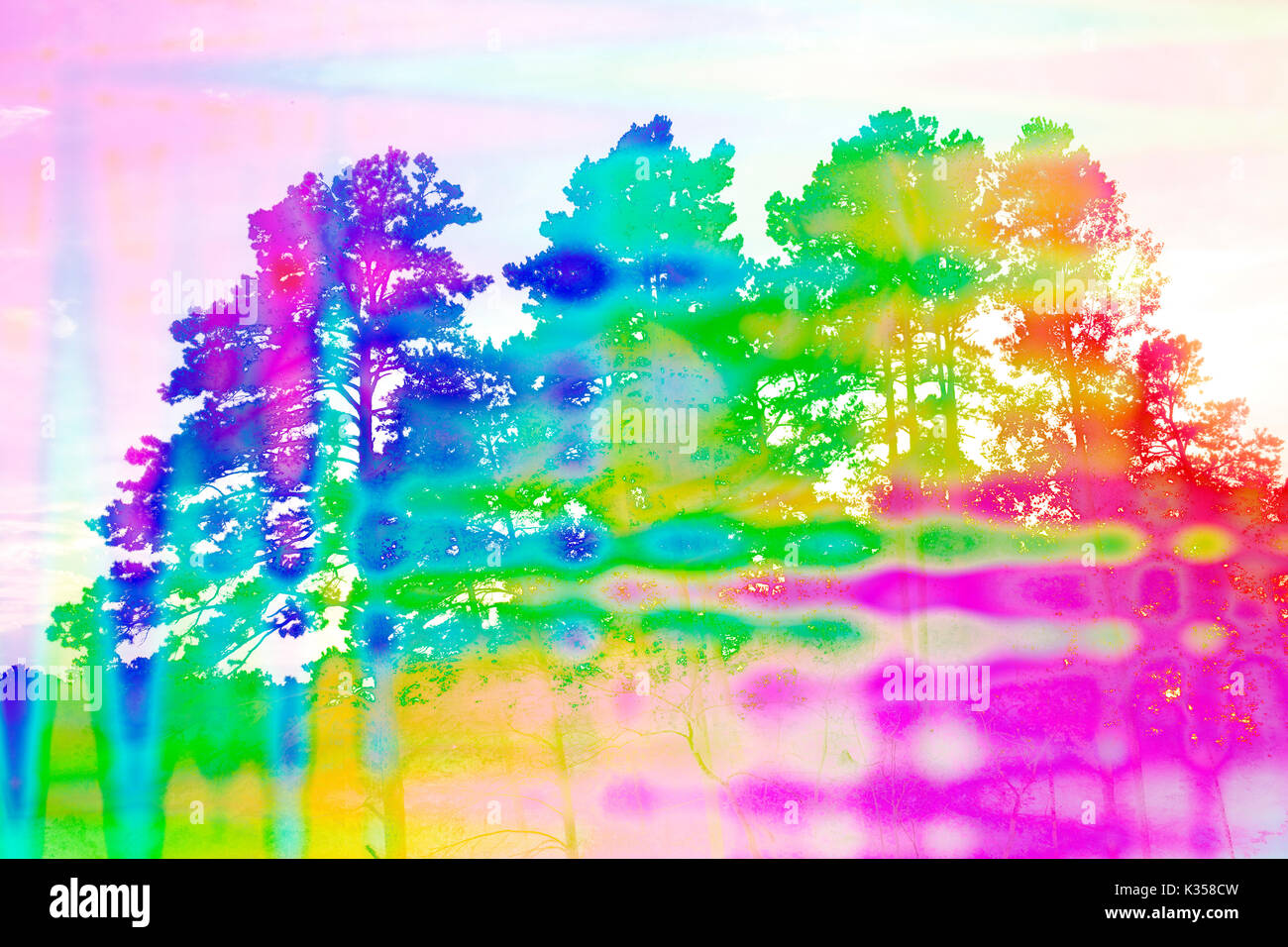 An abstract psychedelic image of a forest. Stock Photo