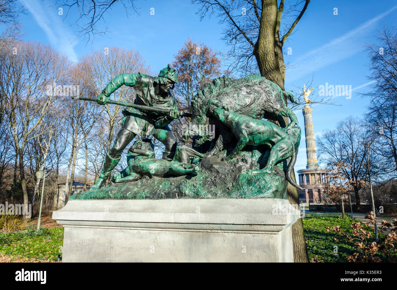 Sculpture of a wild boar hunt, Tiergarten, Berlin, Germany Stock Photo