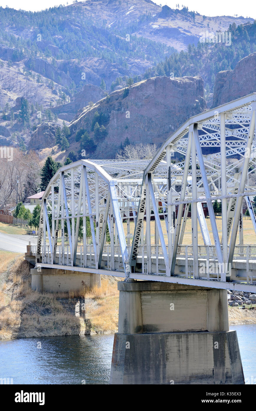 Steel truss bridge over a River Stock Photo