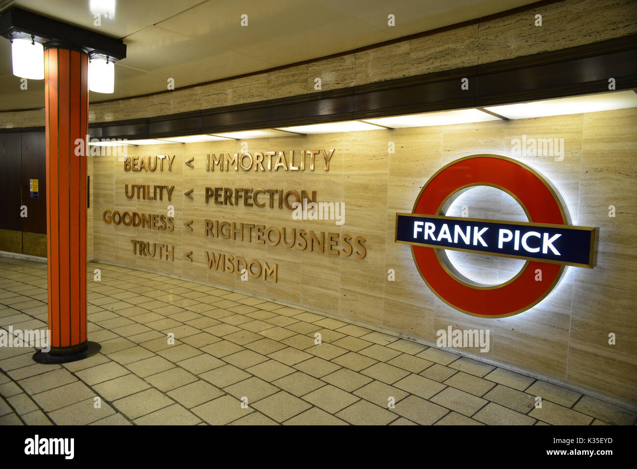 United Kingdom, London, Piccadilly Circus Underground Station, Frank Pick Memorial Stock Photo