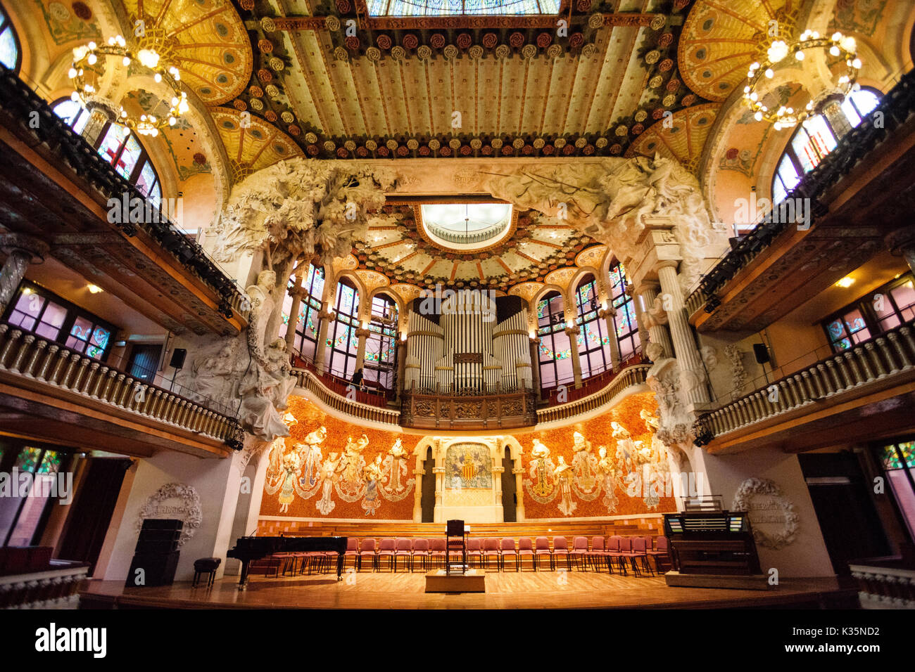 Interior of Palau de la Musica in Barcelona, World Heritage Place Stock Photo