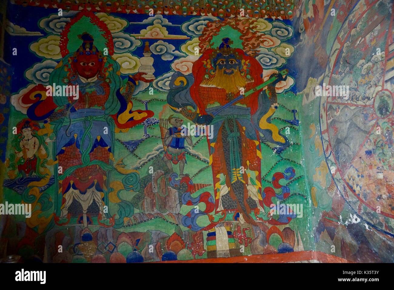 Buddhist wall paintings in Choede Gompa, Lo Manthang in Upper Mustang, Nepal Stock Photo